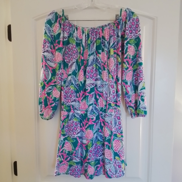 Lilly Pulitzer Lana Skort Romper Maldives Green Turtle Wave Off-Shoulder XXS - Picture 5 of 10